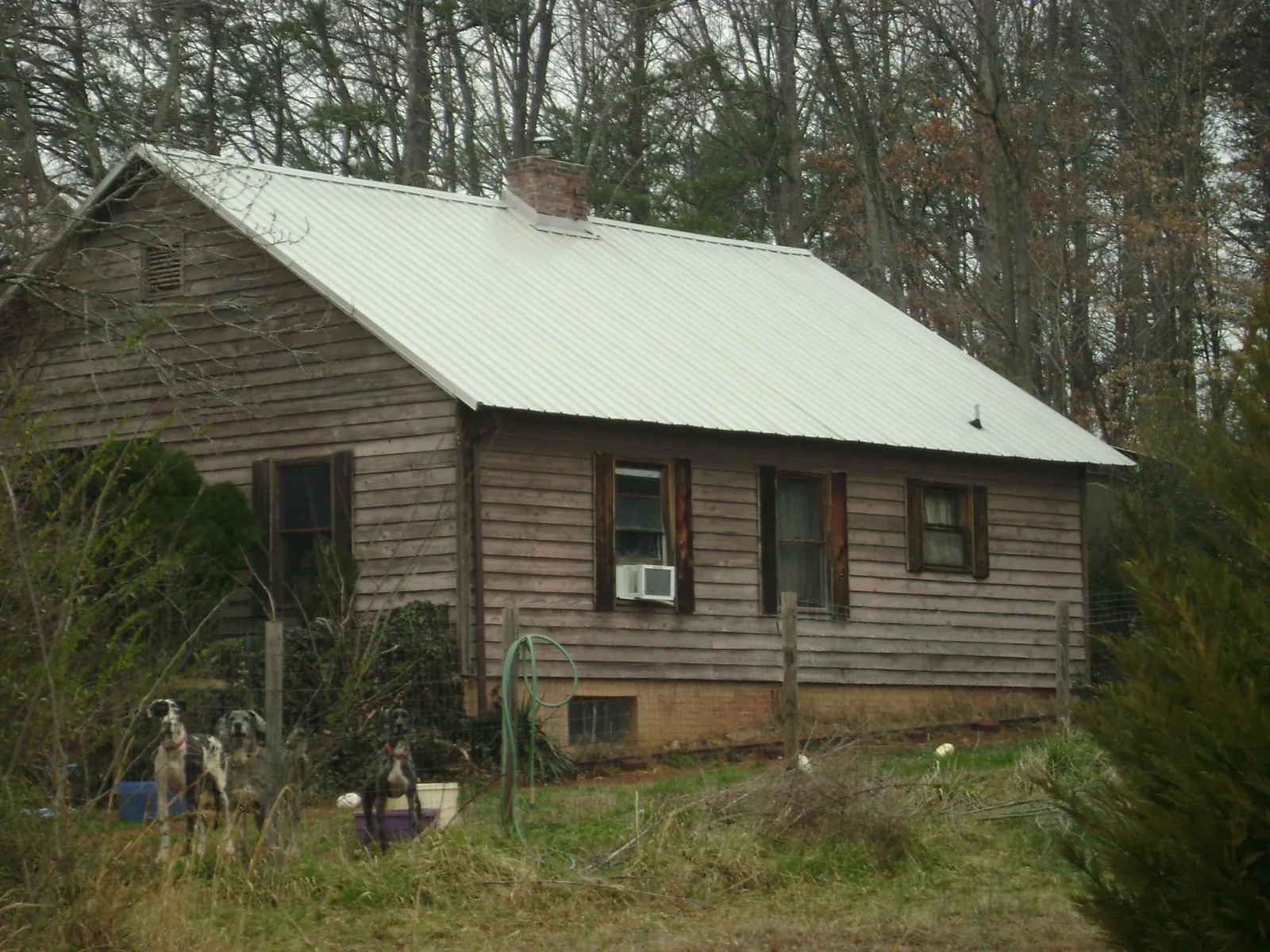White metal roof on an old wood sided farmhouse, from a Metal Roof Installation job in Slater